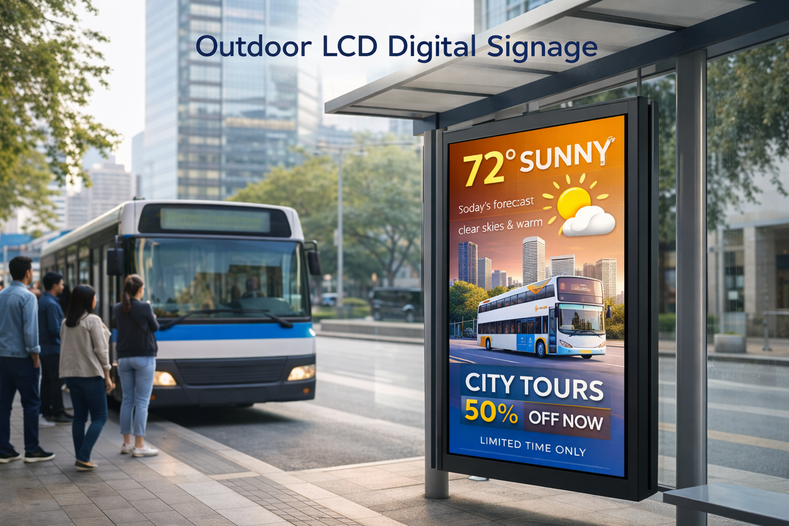 バス停に設置された屋外LCDディスプレイ